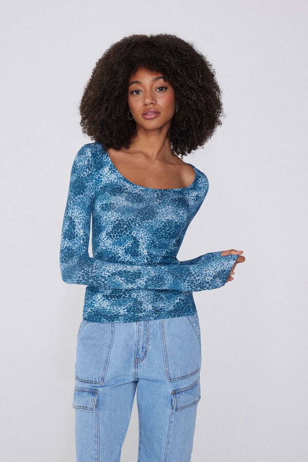 Tezenis Camiseta De Manga Larga Escote Amplio Viscosa Estampada