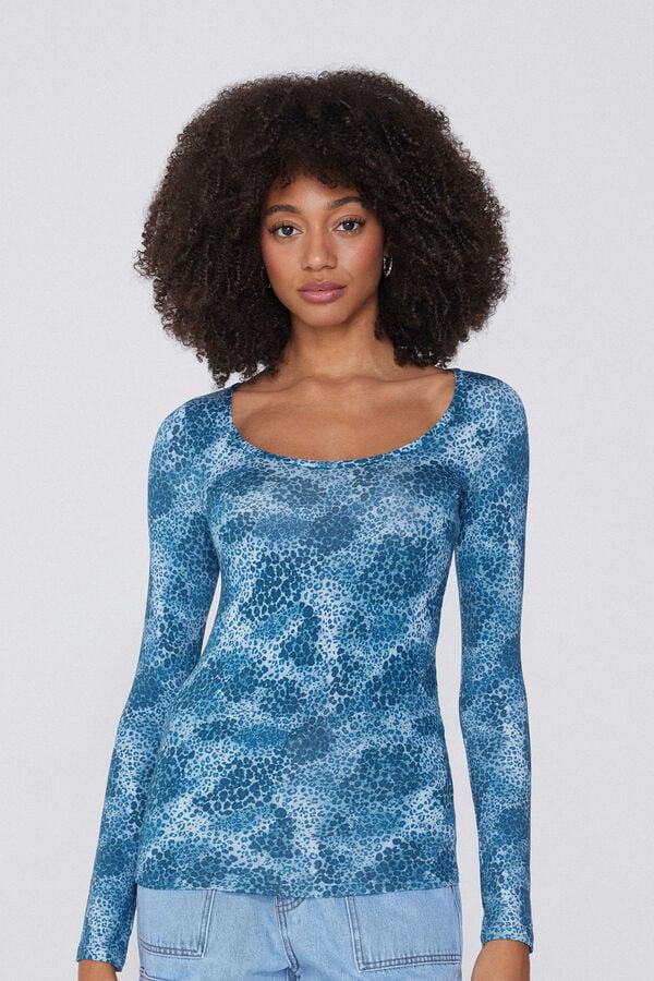 Tezenis Camiseta De Manga Larga Escote Amplio Viscosa Estampada