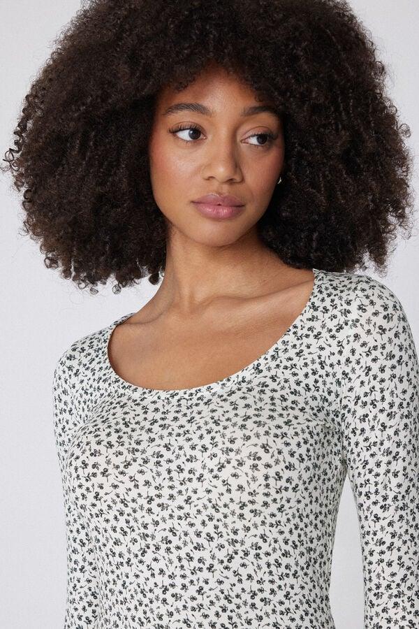 Tezenis Camiseta De Manga Larga Escote Amplio Viscosa Estampada