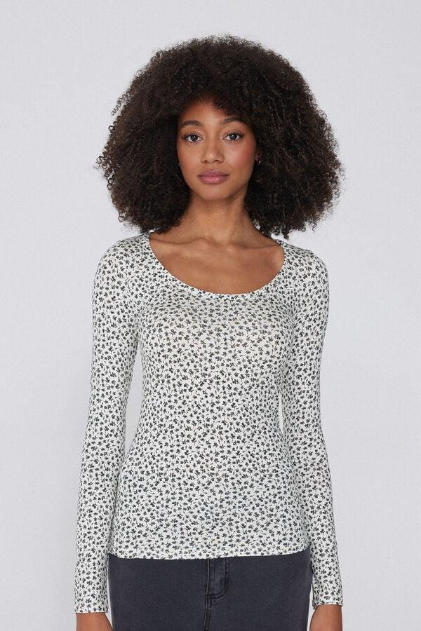Tezenis Camiseta de Manga Larga Escote Amplio Viscosa Estampada