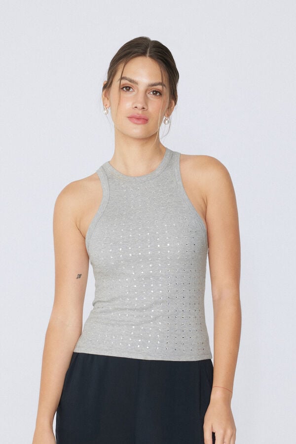 Tezenis Camiseta de Tirantes Anchos con Escote Halter y Strass