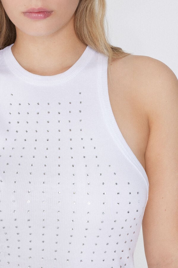 Tezenis Camiseta De Tirantes Anchos Con Escote Halter Y Strass