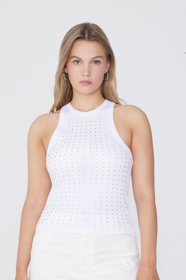 Tezenis Camiseta de Tirantes Anchos con Escote Halter y Strass