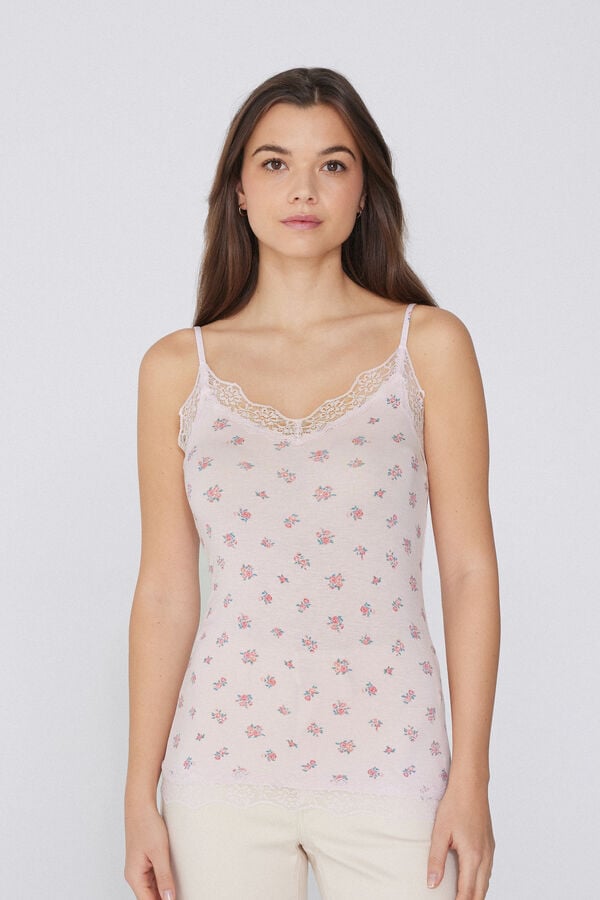 Tezenis Camiseta de Tirantes con Escote de Pico y Encaje