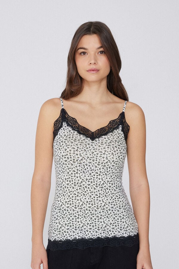 Tezenis Camiseta de Tirantes con Escote de Pico y Encaje