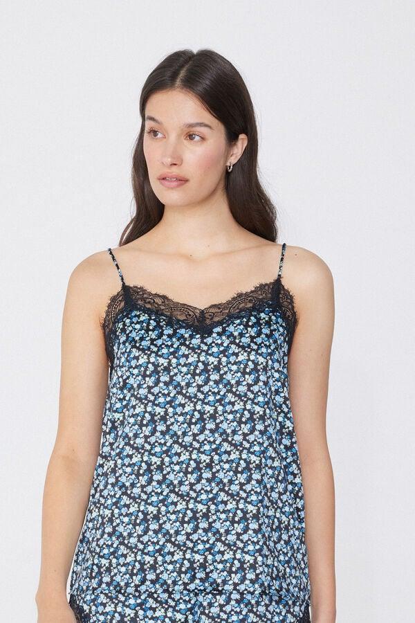 Tezenis Camiseta de Tirantes Finos de Raso con Estampado y Encaje