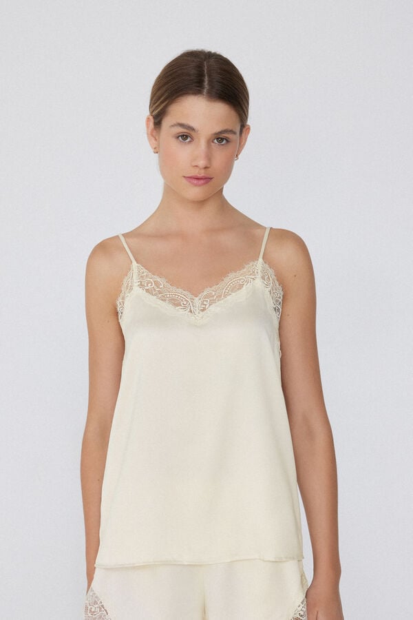 Tezenis Camiseta de Tirantes Finos de Raso y Encaje