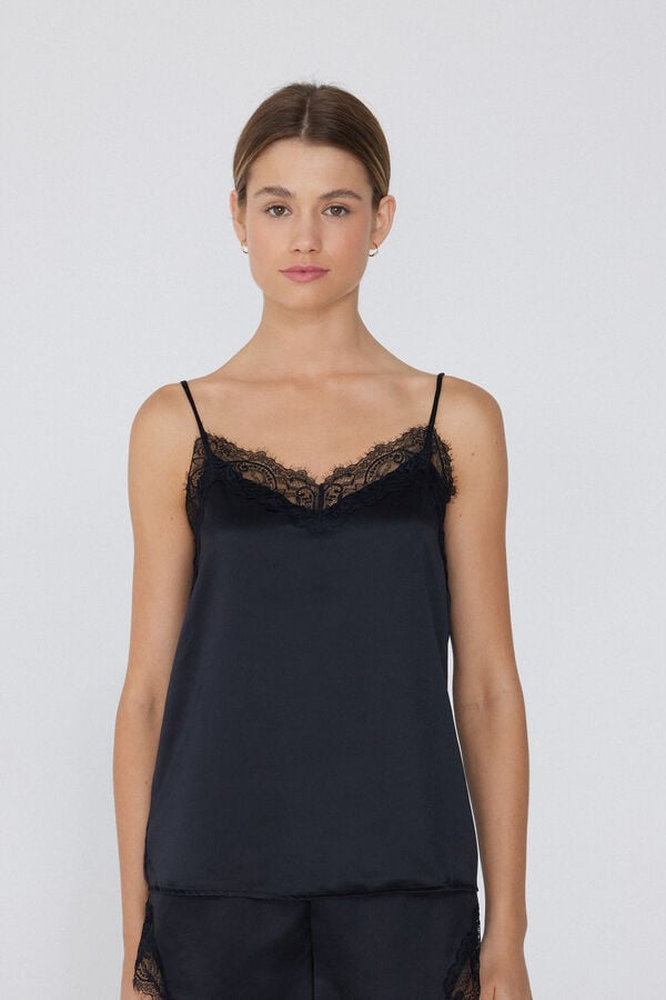 Tezenis Camiseta de Tirantes Finos de Raso y Encaje