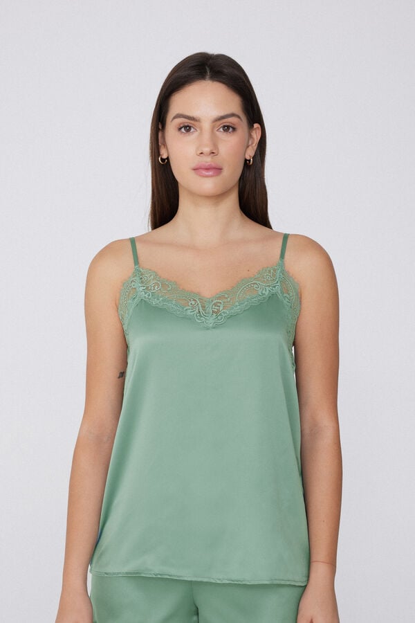 Tezenis Camiseta de Tirantes Finos de Raso y Encaje