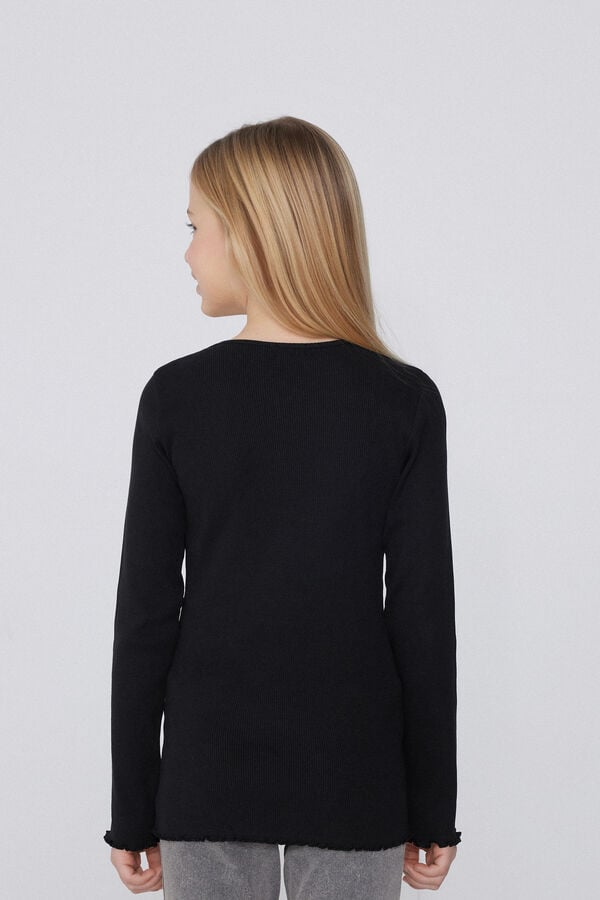 Tezenis Camiseta Manga Larga Cuello Redondo De Canalé Y Punto Sobrehilado Niña