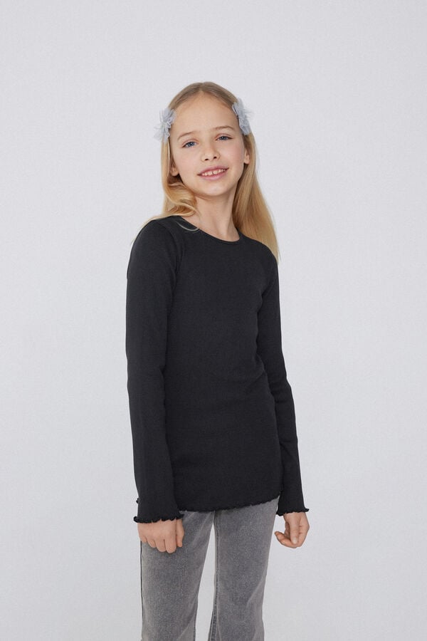 Tezenis Camiseta Manga Larga Cuello Redondo De Canalé Y Punto Sobrehilado Niña