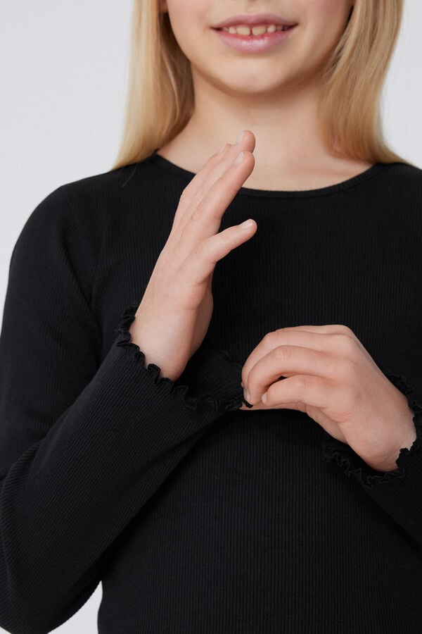 Tezenis Camiseta Manga Larga Cuello Redondo De Canalé Y Punto Sobrehilado Niña