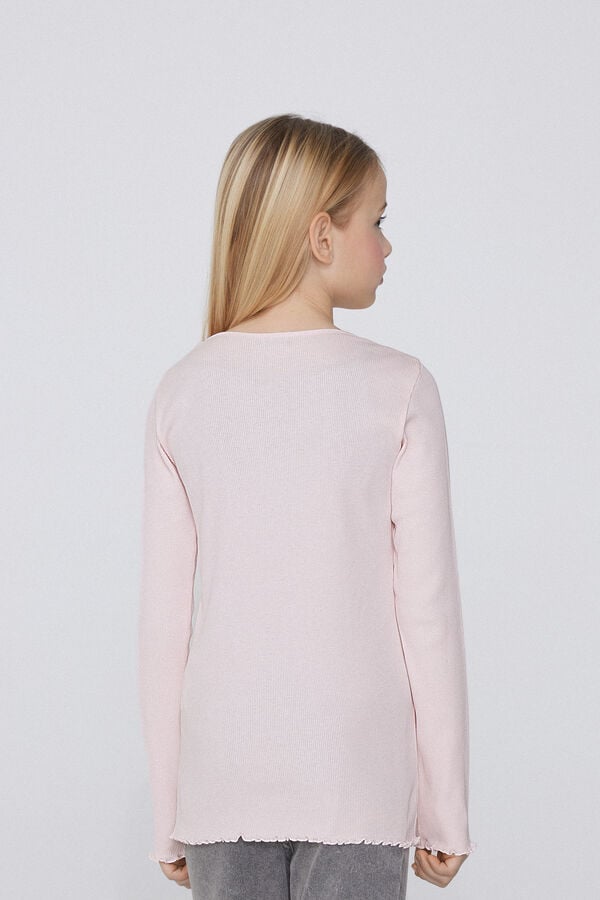 Tezenis Camiseta Manga Larga Cuello Redondo De Canalé Y Punto Sobrehilado Niña