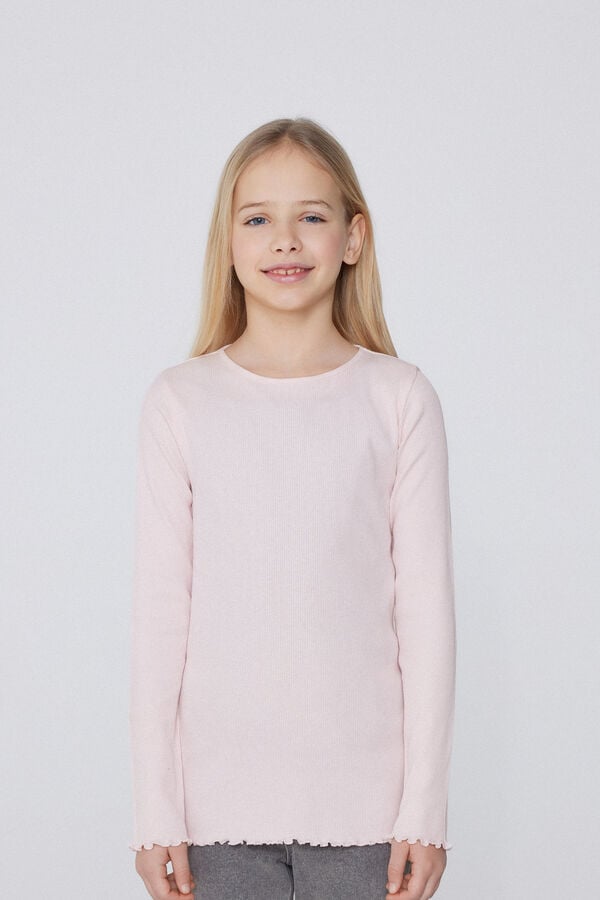 Tezenis Camiseta Manga Larga Cuello Redondo de Canalé y Punto Sobrehilado Niña