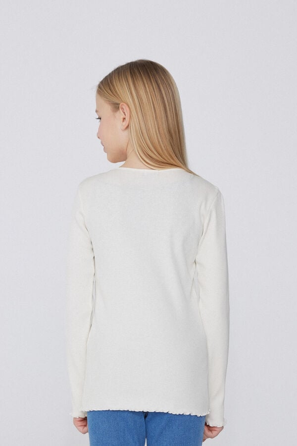 Tezenis Camiseta Manga Larga Cuello Redondo De Canalé Y Punto Sobrehilado Niña