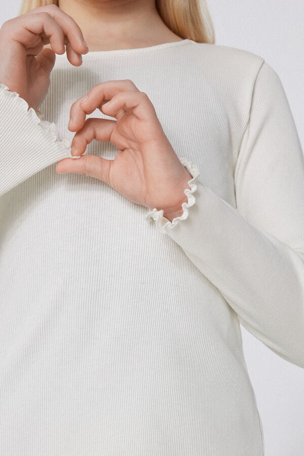 Tezenis Camiseta Manga Larga Cuello Redondo De Canalé Y Punto Sobrehilado Niña