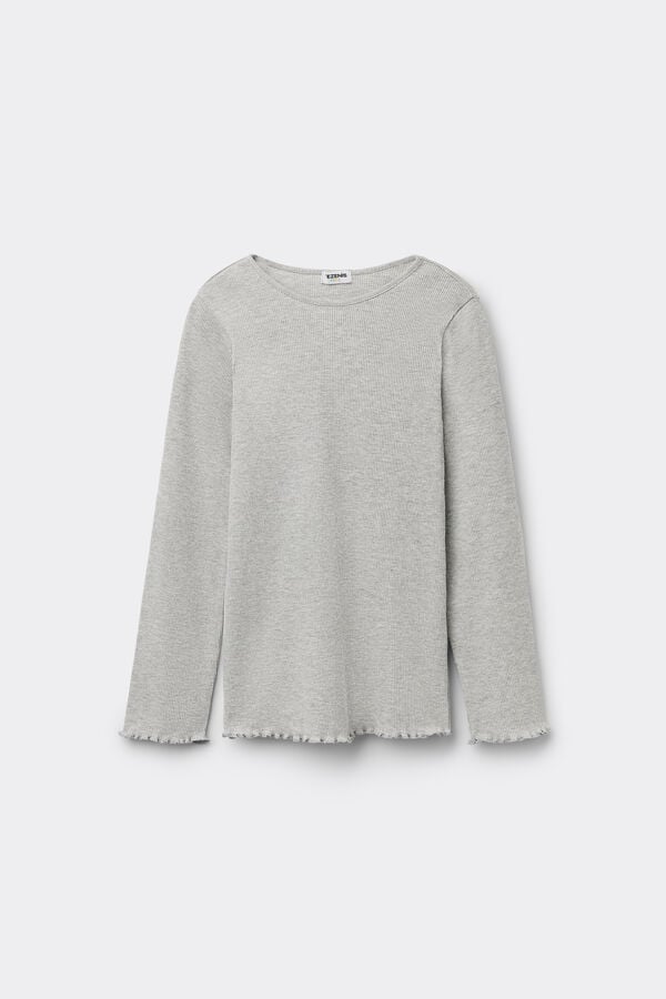 Tezenis Camiseta Manga Larga Cuello Redondo de Canalé y Punto Sobrehilado Niña