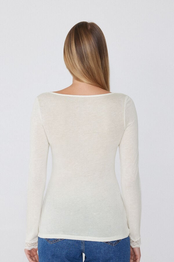 Tezenis Camiseta Manga Larga Escote Barco Encaje/Lana Merina