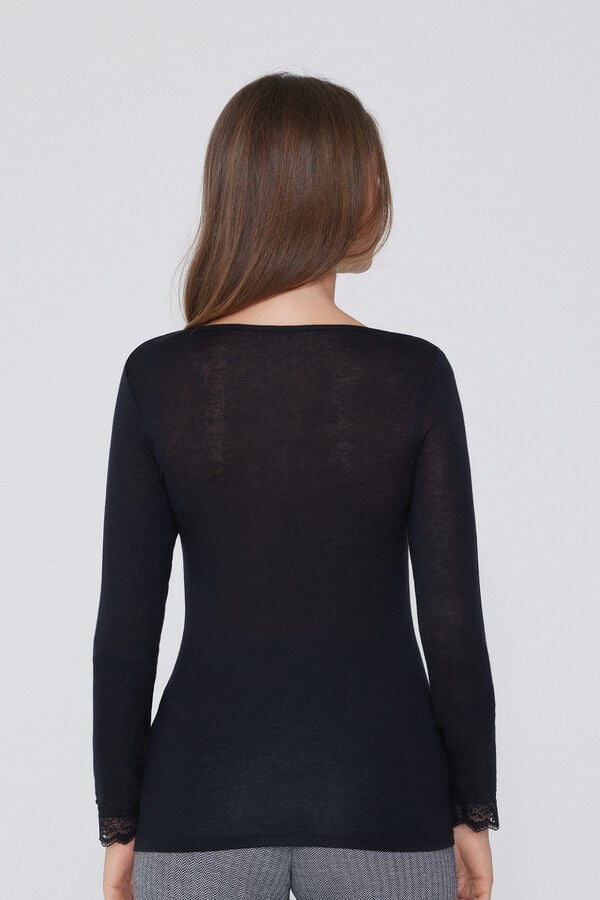 Tezenis Camiseta Manga Larga Escote Barco Encaje/Lana Merina