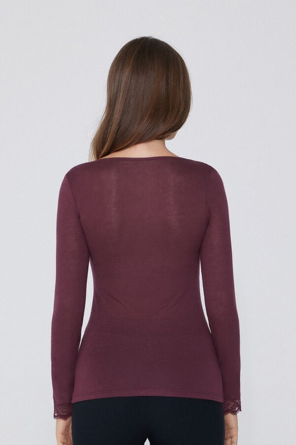 Tezenis Camiseta Manga Larga Escote Barco Encaje/Lana Merina