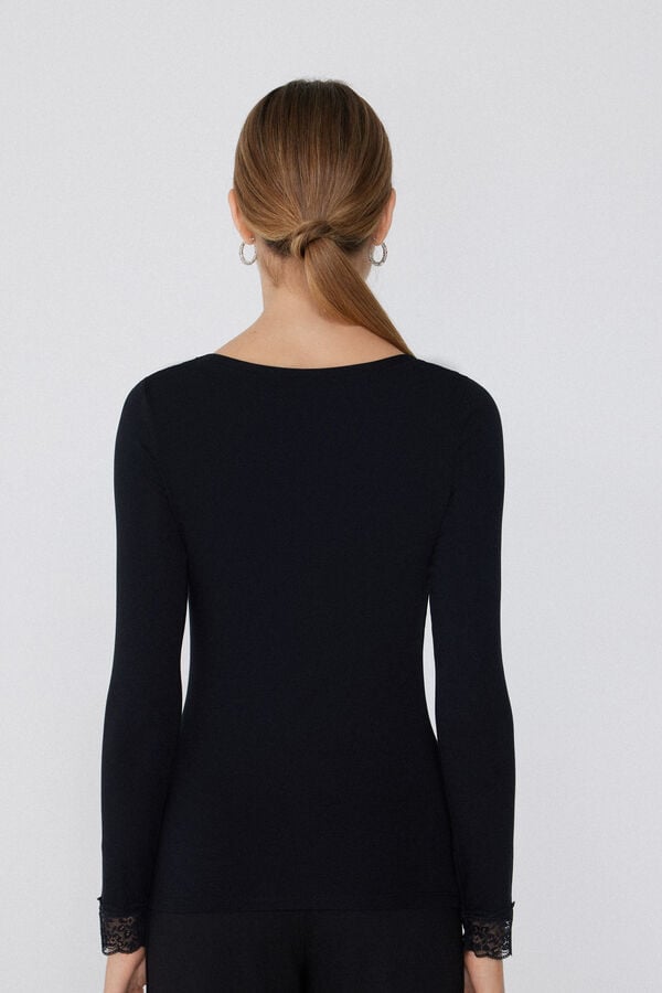 Tezenis Camiseta Manga Larga Escote Pico Viscosa Y Encaje