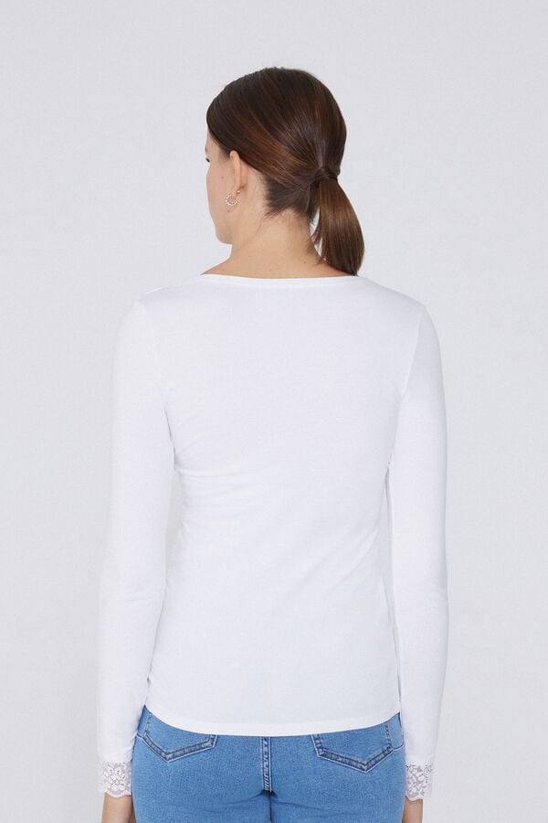 Tezenis Camiseta Manga Larga Escote Pico Viscosa Y Encaje