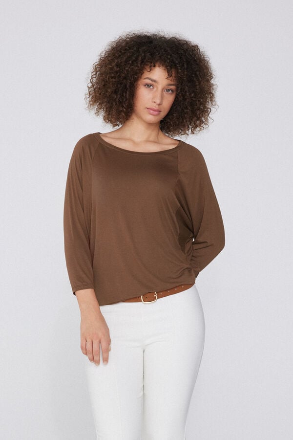 Tezenis Camiseta Manga Tres Cuartos Escote Barco Canalé Ancho