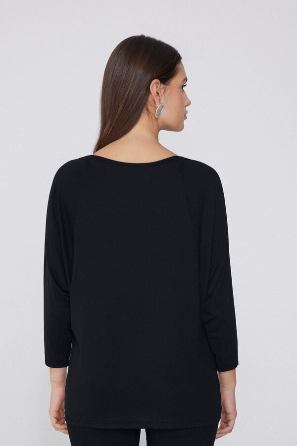 Tezenis Camiseta Manga Tres Cuartos Escote Barco Canalé Ancho