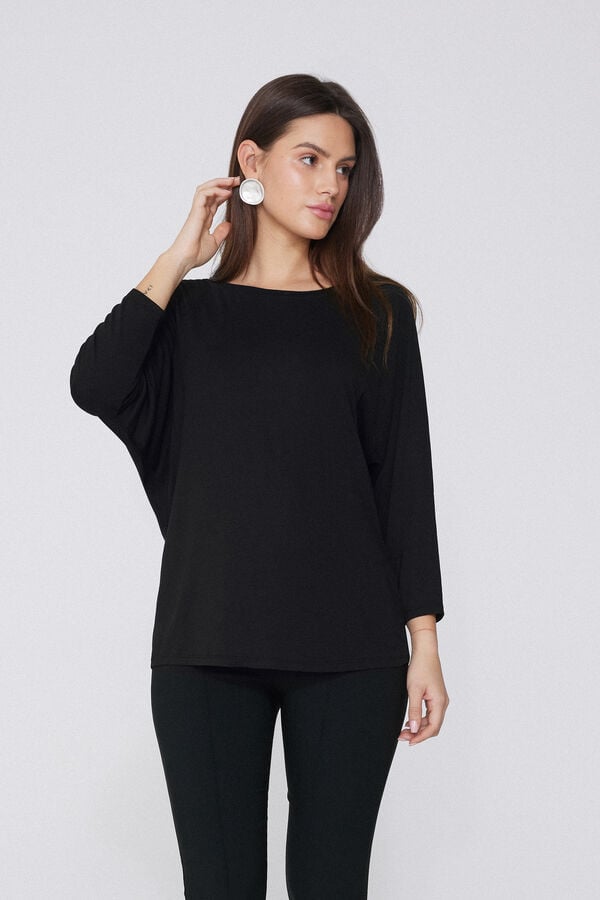 Tezenis Camiseta Manga Tres Cuartos Escote Barco Canalé Ancho