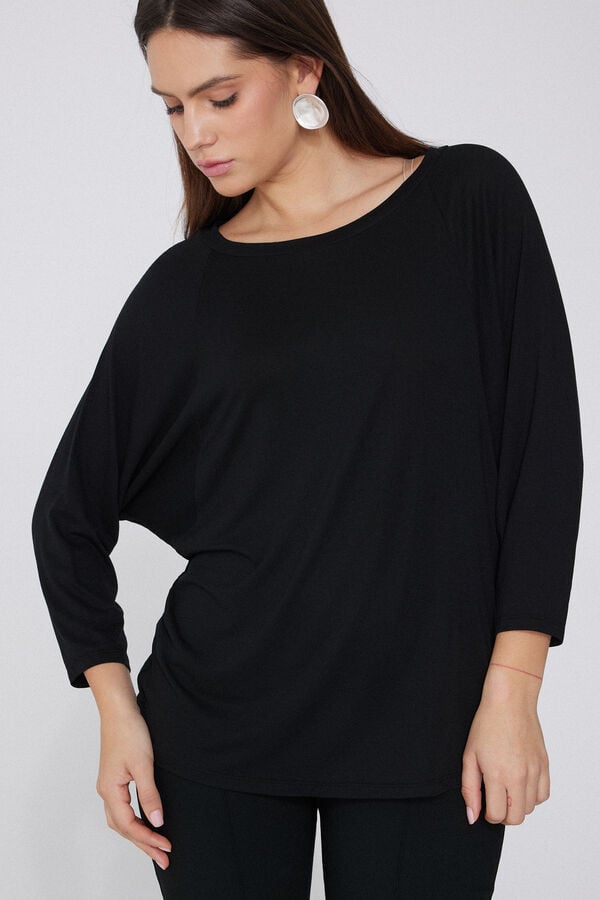 Tezenis Camiseta Manga Tres Cuartos Escote Barco Canalé Ancho