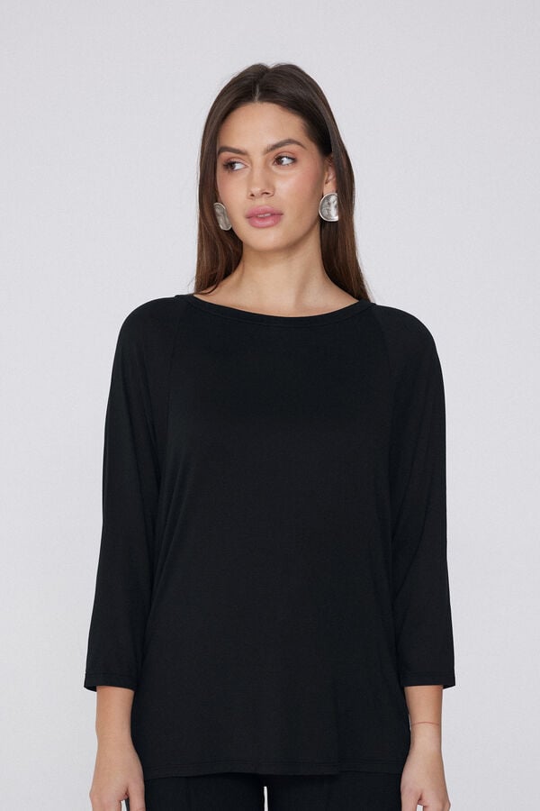 Tezenis Camiseta Manga Tres Cuartos Escote Barco Canalé Ancho