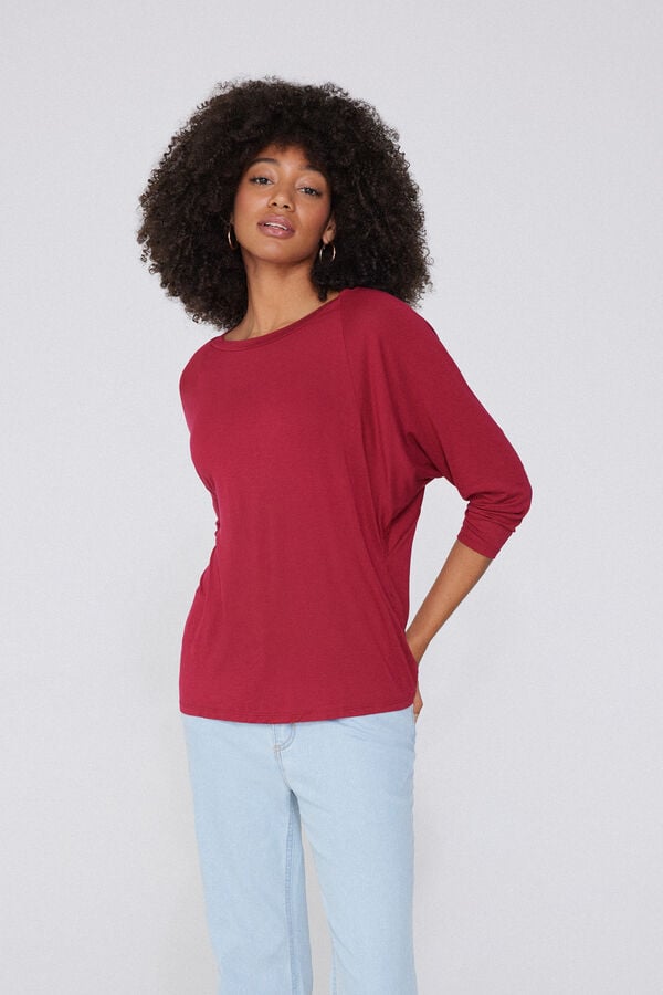 Tezenis Camiseta Manga Tres Cuartos Escote Barco Canalé Ancho