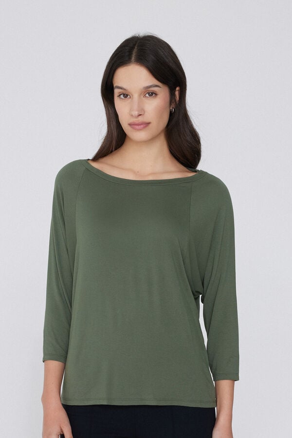 Tezenis Camiseta Manga Tres Cuartos Escote Barco Canalé Ancho