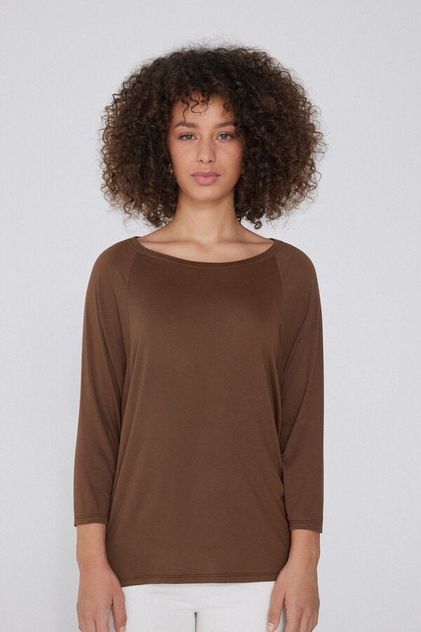 Tezenis Camiseta Manga Tres Cuartos Escote Barco Canalé Ancho