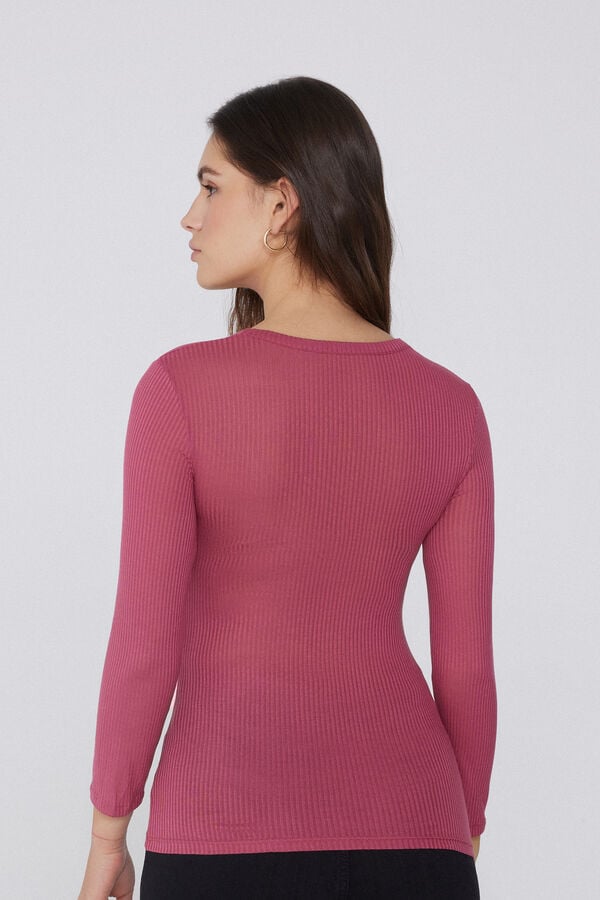 Tezenis Camiseta Manga Tres Cuartos Escote Pico Viscosa Canalé