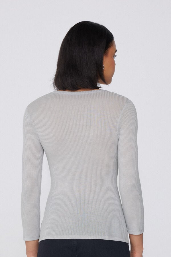 Tezenis Camiseta Manga Tres Cuartos Escote Pico Viscosa Canalé