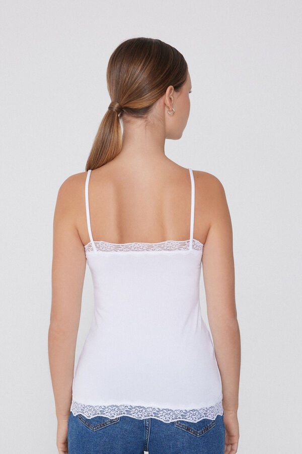 Tezenis Camiseta Tirantes Finos Escote Pico Viscosa Encaje