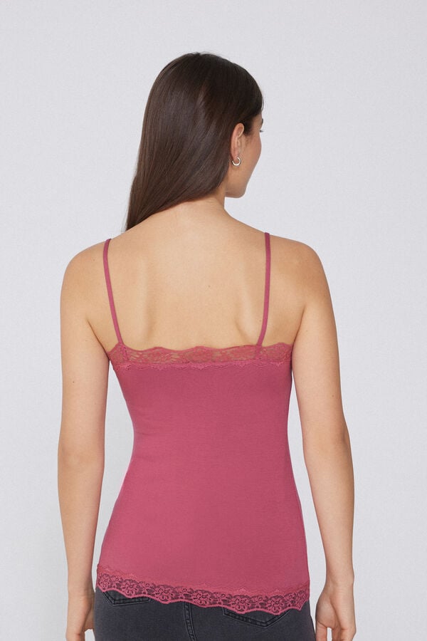 Tezenis Camiseta Tirantes Finos Escote Pico Viscosa Encaje