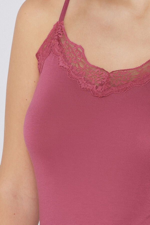 Tezenis Camiseta Tirantes Finos Escote Pico Viscosa Encaje