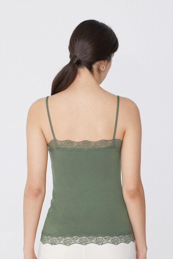 Tezenis Camiseta Tirantes Finos Escote Pico Viscosa Encaje