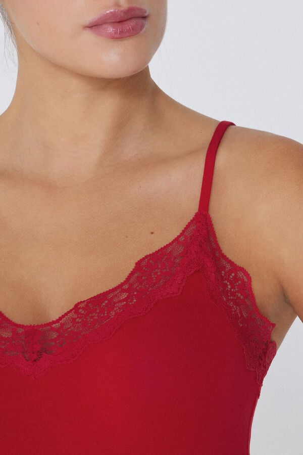 Tezenis Camiseta Tirantes Finos Escote Pico Viscosa Encaje