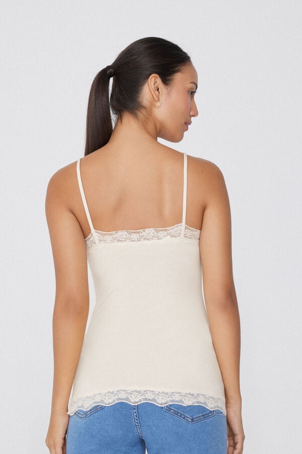 Tezenis Camiseta Tirantes Finos Escote Pico Viscosa Encaje