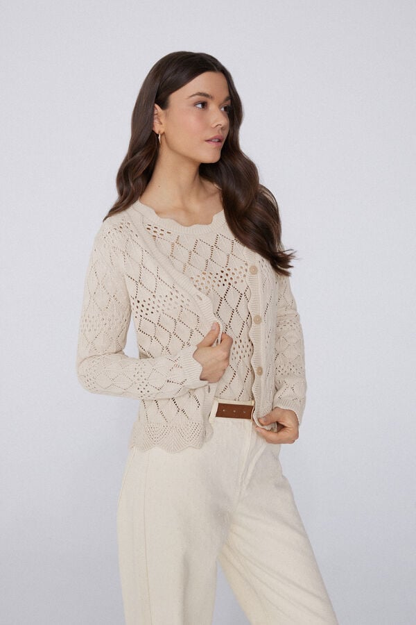 Tezenis Cárdigan De Manga Larga Perforado De Crochet