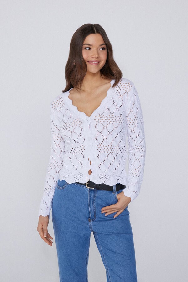 Tezenis Cárdigan De Manga Larga Perforado De Crochet