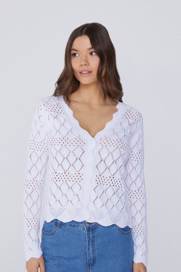 Tezenis Cárdigan de Manga Larga Perforado de Crochet