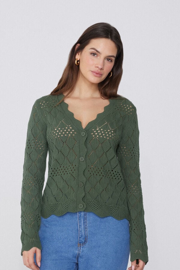 Tezenis Cárdigan de Manga Larga Perforado de Crochet