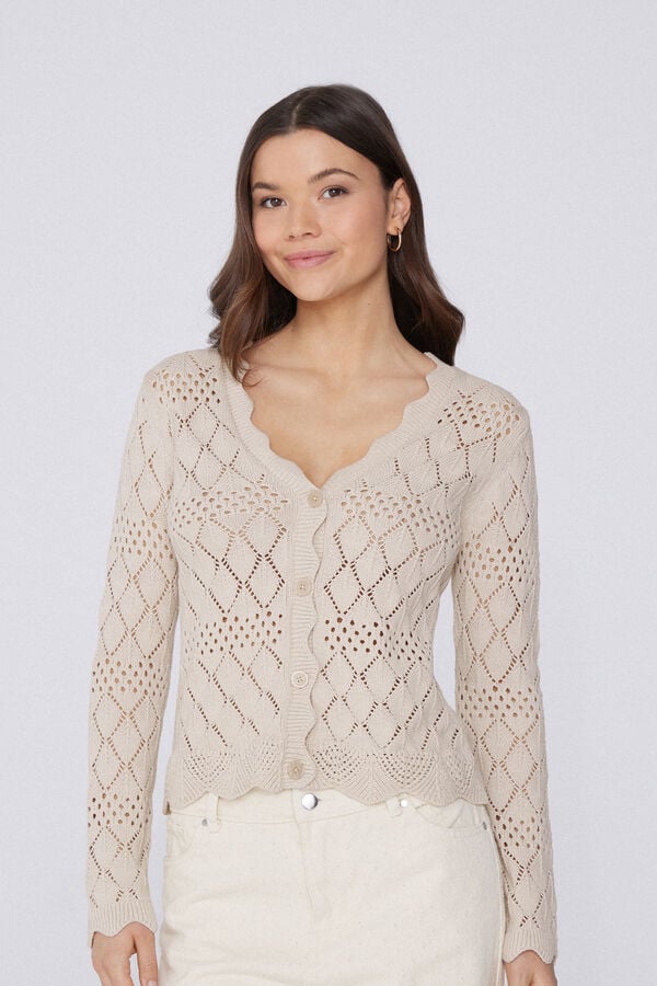 Tezenis Cárdigan de Manga Larga Perforado de Crochet
