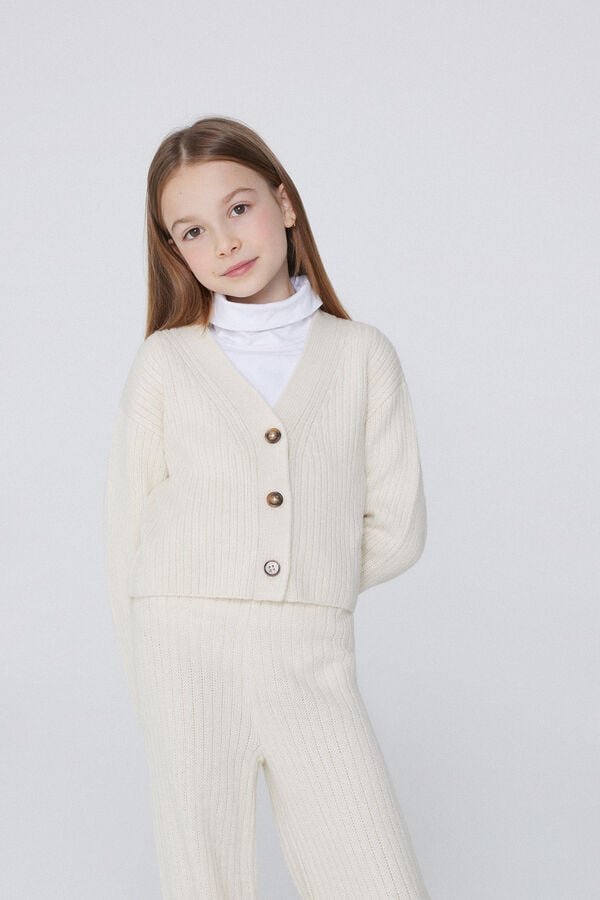 Tezenis Cárdigan Grueso De Manga Larga De Canalé Con Botones Para Niña