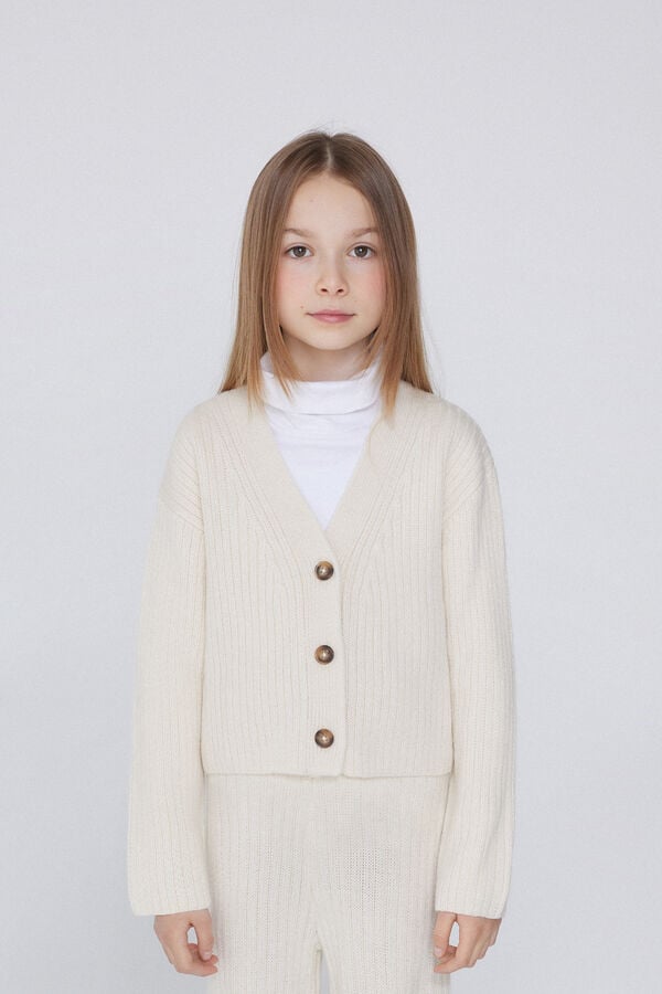 Tezenis Cárdigan Grueso de Manga Larga de Canalé con Botones para Niña
