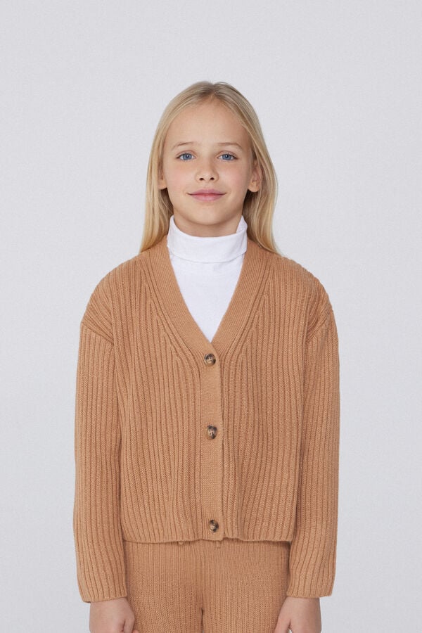 Tezenis Cárdigan Grueso de Manga Larga de Canalé con Botones para Niña